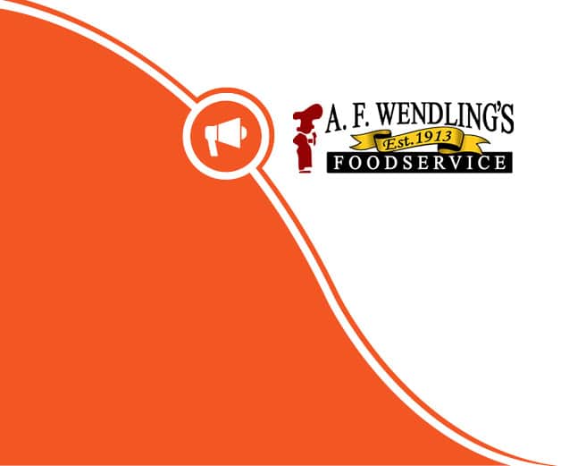 an orange and white advertisement for a f. wendling 's foodservice
