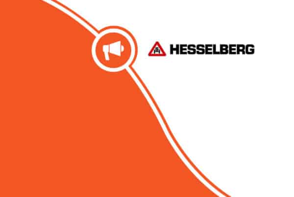 an orange and white background with a hesselberg logo
