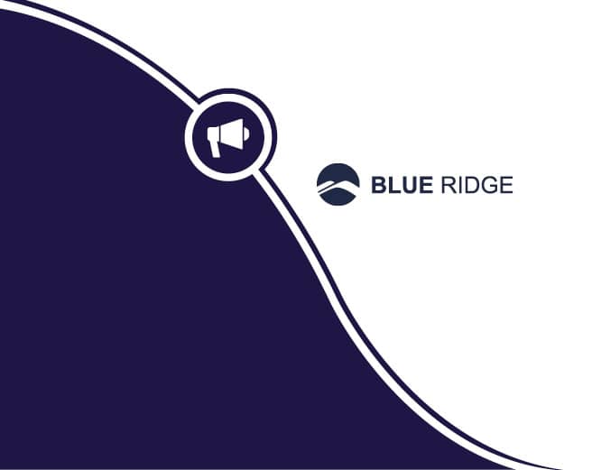 A graphic of a megaphone next to the logo of Blue Ridge