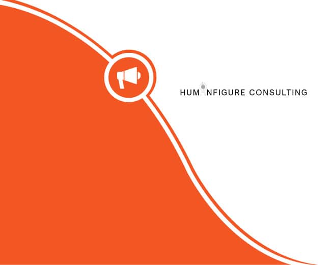 an orange and white logo for humanfigure consulting