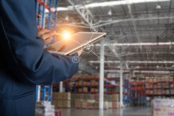 Logistic and transport concept : Businessman manager using tablet check and control and planning for Modern Trade warehouse