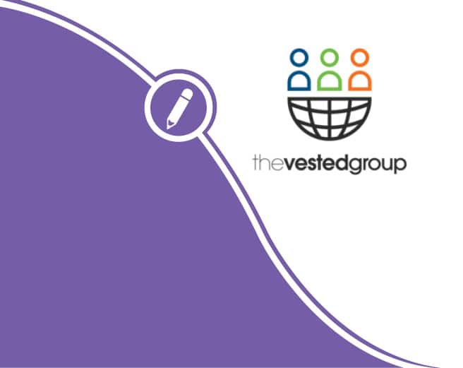 a logo for the vested group is on a purple background