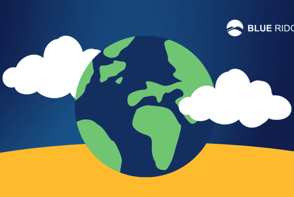 Illustrated Earth with Clouds and Blue Ridge Logo