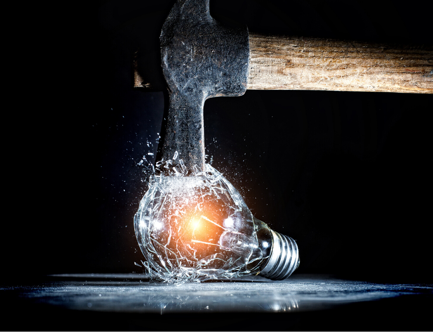 light bulb shattering representing rejected budget request for supply chain planning software