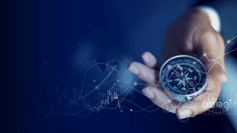 Man Holding Compass with Tech Overlay