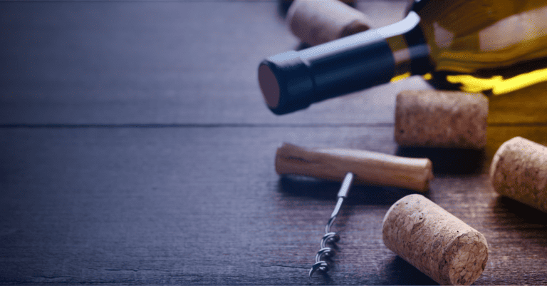 Wine Bottle, Cork Screw and Corks